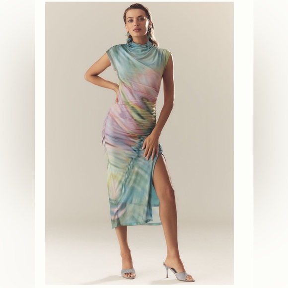 Nwt the maya ruched cowl neck mesh dress - Picture 4 of 10